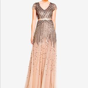 Adrianna Papell Beaded V neck gown